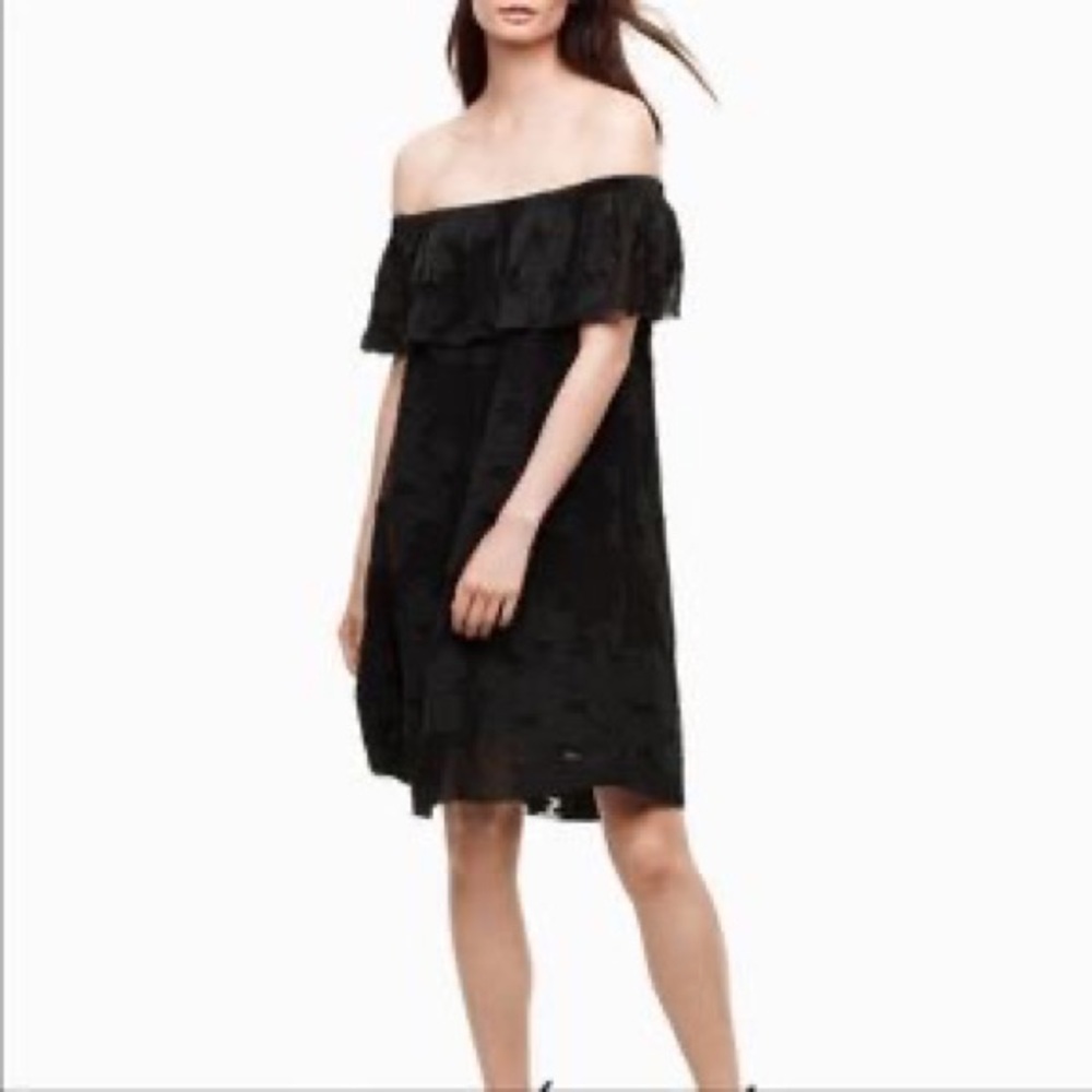 Aritzia Wilfred Black floral Appliqué Off-the-Shoulder Dress